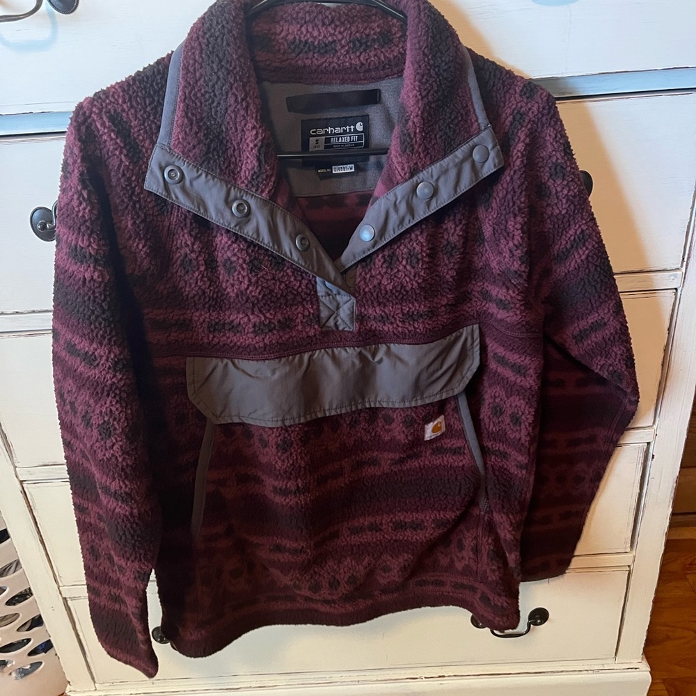 Carhartt Maroon and Taupe Snap Pullover